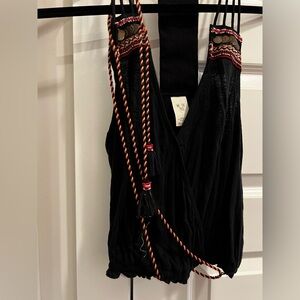 Black and Red Embroidered Halter Top